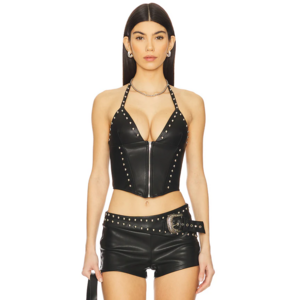 superdown Melisa Faux Leather Top in Black